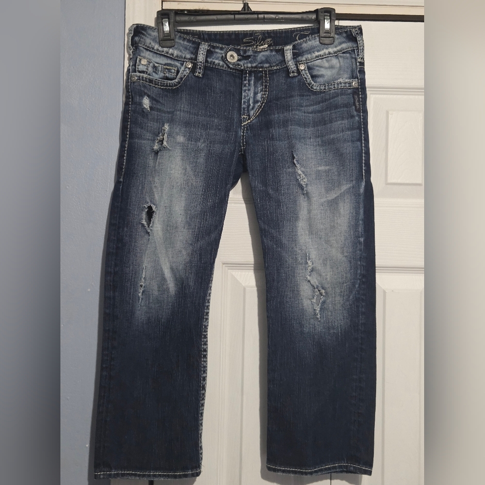 Silver Cropped Blue Jeans